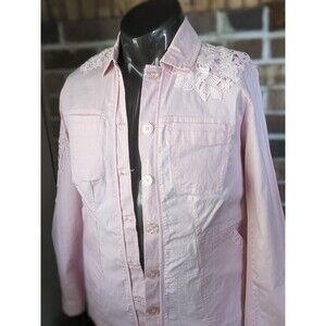 Cotton Summer Pastel Pink Shacket W/Crochet Accents Classic Summer Sz S